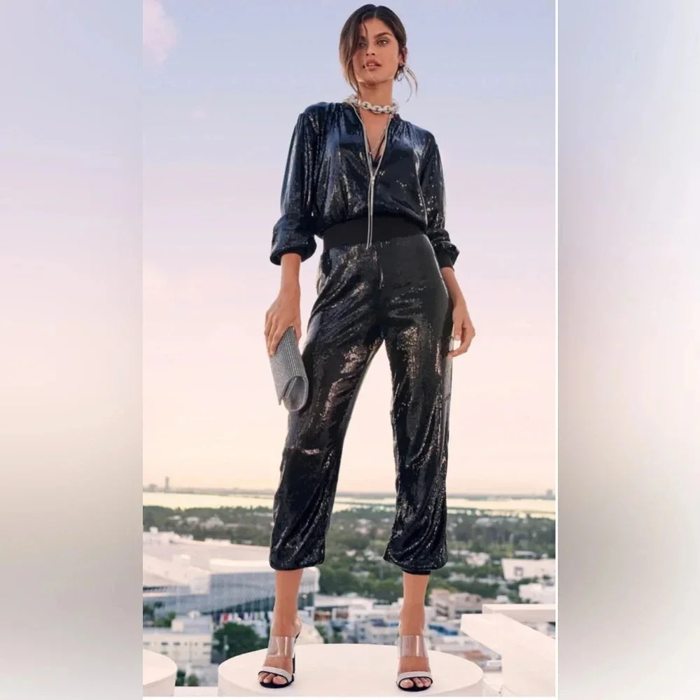 Black Sequin Jumpsuit/ Jogger 1X-2X NWOT
